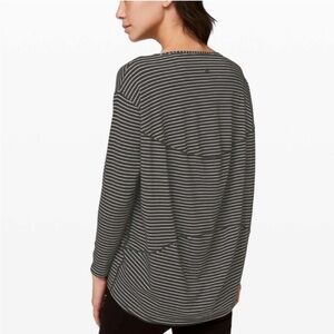 Lululemon Back In Action Long Sleeve Modern Stripe Heathered Black White